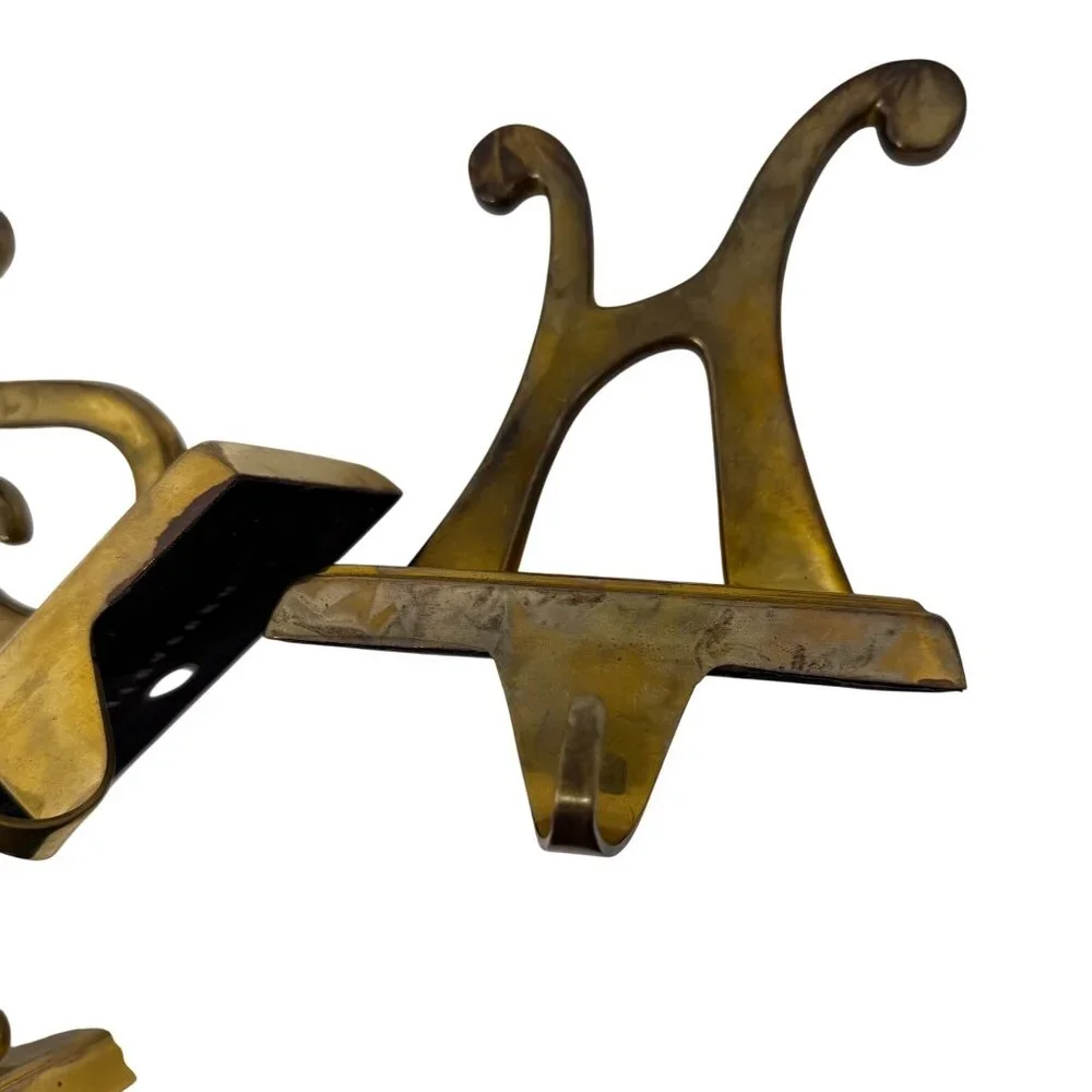 4 Vintage POTTERY BARN Christmas Stocking Holders‎ WISH Brass Gold